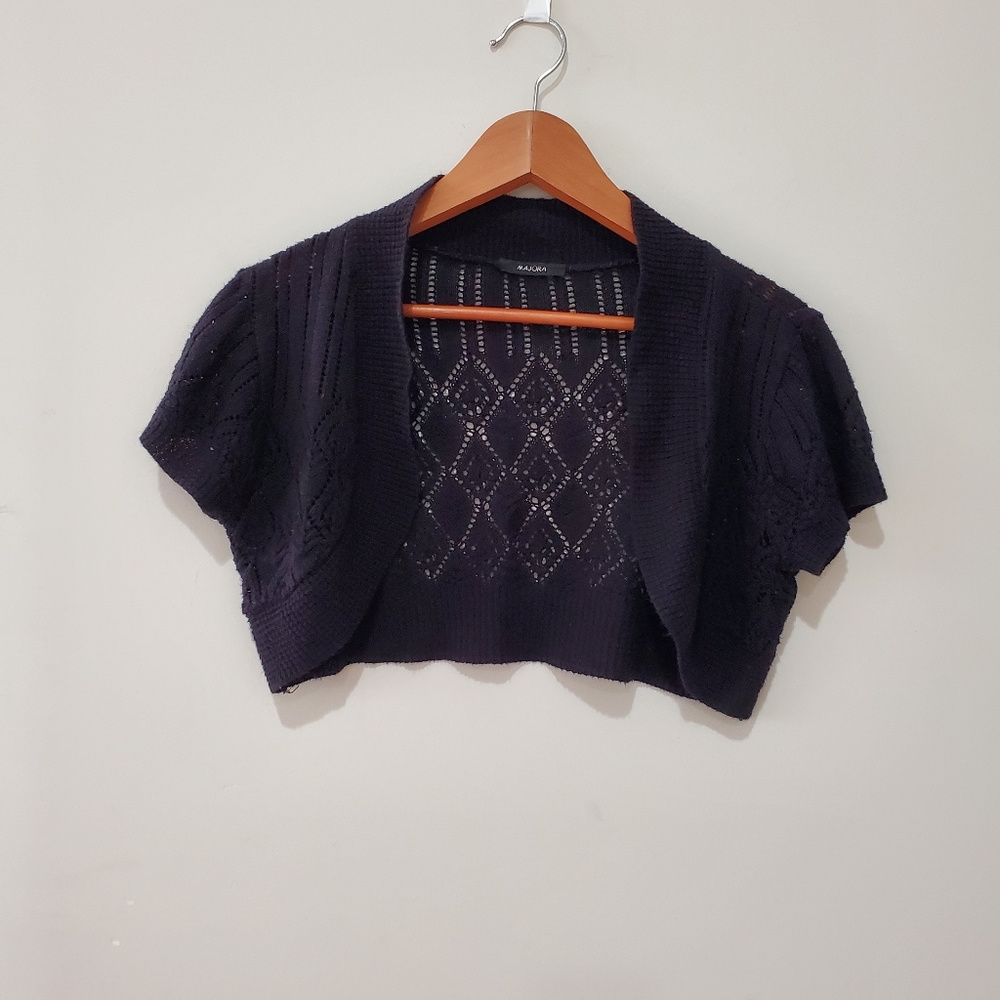 Majora black knit crochet shrug bolero cardigan small